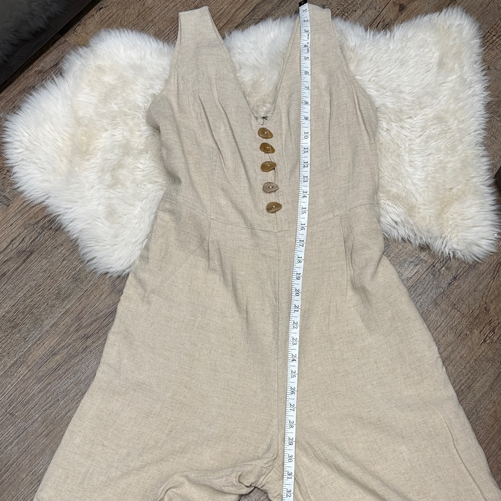 Maeve by Anthropologie Linen-Blend Wide Leg Jumpsuit in Beige size 8 - Picture 8 of 10